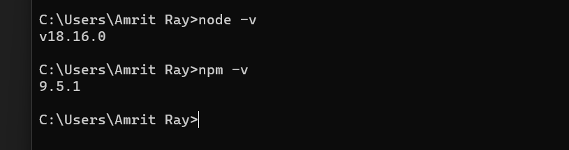 Checking NodeJS and NPM version using the command prompt